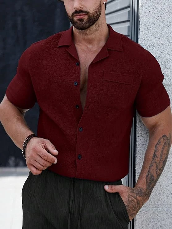 قميص كاجوال أنيق للرجال من ليميو، مقاس 2XL، بلون مارون، (D-Crush-16-23)