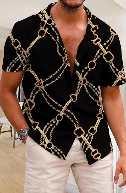 قميص هاواي رجالي كاجوال بأزرار: ملابس شاطئ صيفية للبالغين مطبوعة برسومات