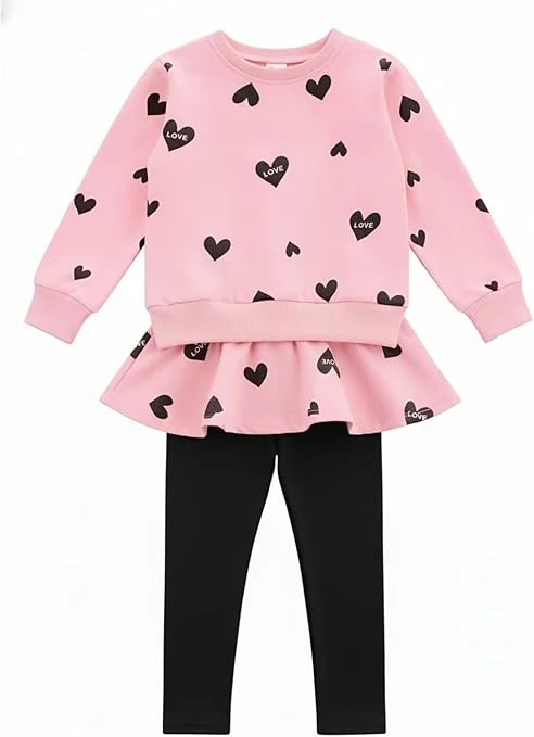 مجموعة ملابس رائعة للبنات الصغيرات - تي شيرت ناعم باكمام طويلة وسروال مريح، ملاب