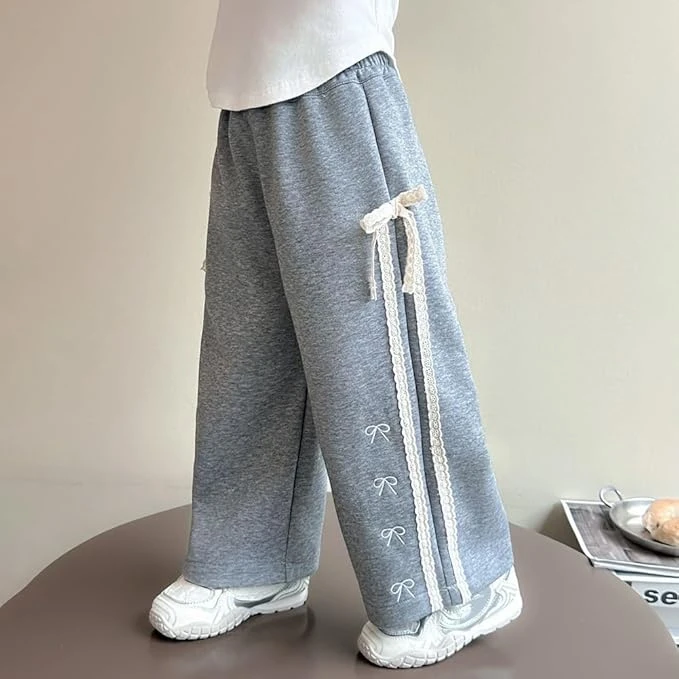 سروال رياضي للبنات بساق واسعة ومزين بعقدة فراشة جانبية