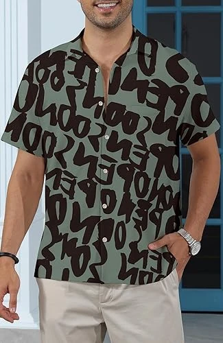 قميص كاجوال بأزرار للرجال بطابع هاواي ملابس شاطئ صيفية بأكمام قصيرة