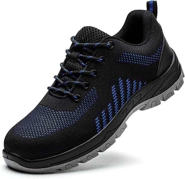 حذاء سيفتي للرجال بطبقة حماية أمامية، مقدمة فولاذية للعمل، تصميم خفيف الوزن بشبك