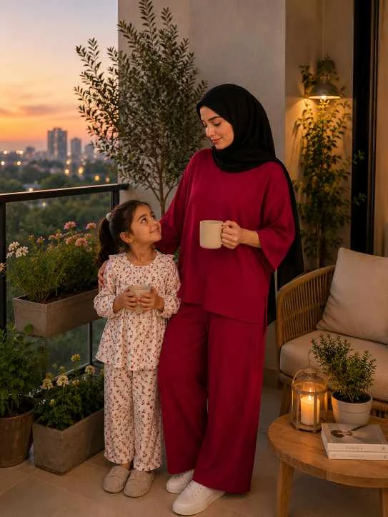 بيجامه منزليه مريحه وانيقه تيشيرت مخطط وبنطلون واسع بخصر مطاطي صيفي