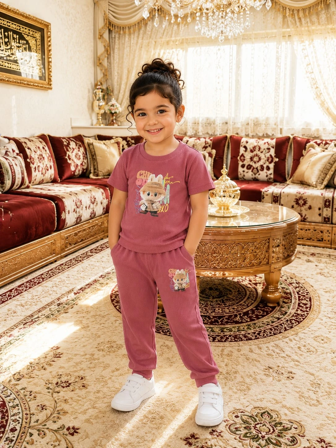 طقم بناتي مريح وأنيق بتصميم رياضي عصري، يجمع بين الراحة والعملية بفضل خامته النا